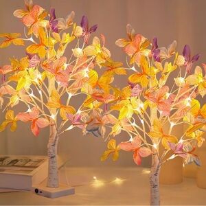Set of 2 Colorful Butterfly Leaf LED Light Up Trees